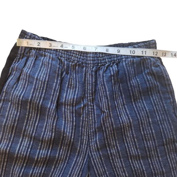 Tory Burch 100% Linen Pants Elastic Waist Striped front solid black back sz 2 - Picture 9 of 11